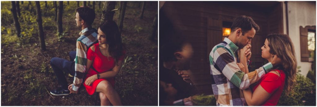 Sesja narzeczeńska w Osadzie Karbówko — co ubrać i zabrać? Portret pary siedzącej w lesie